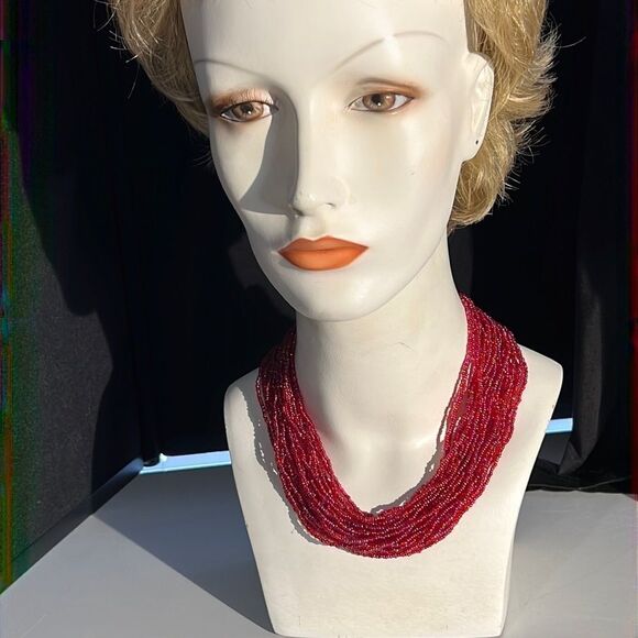 24 Strand Pill Bead Necklace - Red & Beautiful - Picture 1 of 12